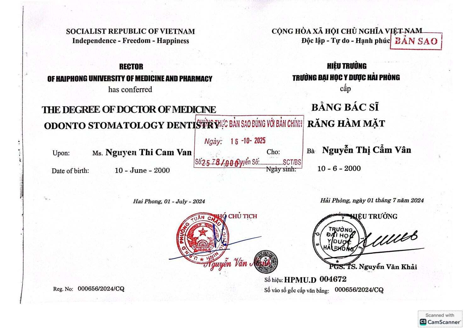 Bằng tốt nghiệp bs Vân